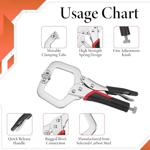4 Pcs 6/9/11/14inch C Clamp Locking Pliers Vise Grip Clamps Heavy Duty Vise Grip Welding Clamp With Swivel Pads for Woodworking, Welding, Building,Home,Metalworking,Auto Repair - size: 6/9/11 Inch,Set of 4