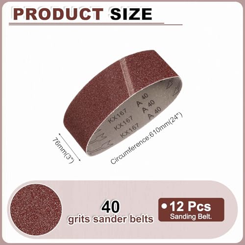 HARFINGTON 3 x 24 Inch Sanding Belts, 12 Pcs 40 Grits Aluminum Oxide Abrasive Belt Sander File Belt for Woodworking, Metal Polishing, Knife Sharpener - size: 3 x 24 Inch(40 Grit)