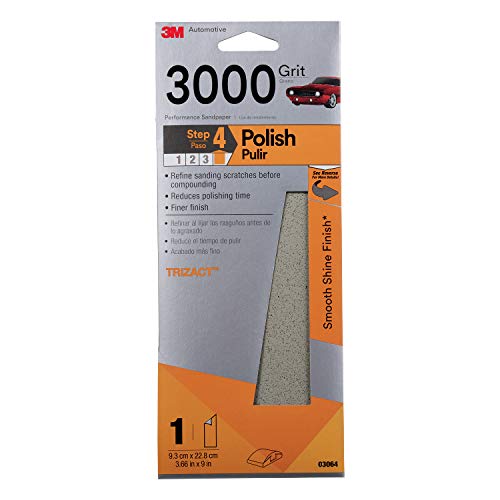 3M Performance 3000 Grit Sandpaper, 3-2/3 in x 9 in, Polish Clear Coat- Paint, Restore Shine, Ideal- Detailed Finishing and Polishing, Very Fine Grade Abrasive for Refined Finishes (03064) (Pack of 2) - size: 3 2/3 in x 9 in (Pack of 2)