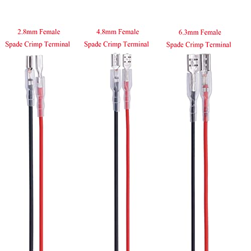 60Pcs 2.8mm 4.8mm and 6.3mm Female Spade Crimp Terminal with Insulating Sleeve and Wire,Female Spade Quick Splice Connector Assortment Kit with 25cm red Black Wires