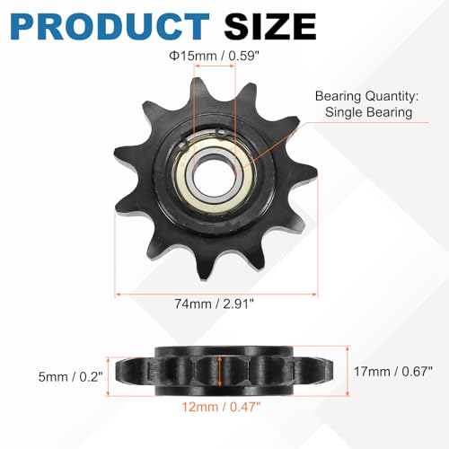 uxcell 2Pcs #60 Roller Chain Idler Sprocket, Type C 15mm Bore 3/4" Pitch 11 Tooth Tensioner, Black Oxide Finished 1045 Steel with Insert Single Bearing for ANSI #60 (DIN/ISO 12A) Chains - size: 15mm Bore 3/4" Pitch 11 Tooth