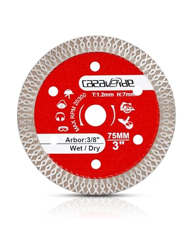 Casaverde 2 Pcs/Lot 75mm Ceramic Tile Cutting Blade,3" x Arbor 3/8" Diamond Blade for Ceramic,Hard Porcelain,Glazed Tiles,Granite,Marble - size: 75mm - X Mesh