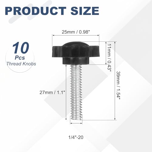 uxcell 10Pcs 1/4"-20 Star Knobs 1.1" Threaded Stud Male Clamping Knobs - size: 1/4"-20, 1.1"