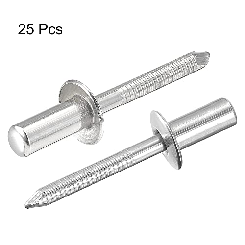 uxcell Blind Rivets, 304 Stainless Steel Pull Rivets Core Decoration Rivets 6.4mm Diameter 14mm Grip Length Close End Silver Tone, 25pcs - size: 6.4mm x 14mm