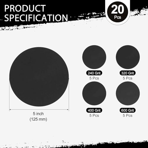 20 Pcs 5 in Sanding Discs 240-600 Grit Silicon Carbide Black - size: 5 Inch(240/320/400/600 Grit)