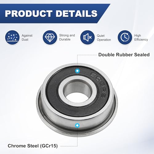 M METERXITY 4-Pack F608-2RS Flanged Ball Bearing, 8mm x 22mm x 7mm Double Rubber Seal Chrome (GCr15) Steel Deep Groove Ball Bearings for Wheelbarrow/Printer/Fax Machines/Power Tools - size: 8mm x 22mm x 7mm