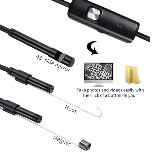Endoscope Camera, USB Phone Borescope & Industrial Inspection Snake Camera, 7mm Probe with 6 LED Lights, IP67 Waterproof, for Android, Windows, and Pipe Sewer Drain (1 Meter / 3.3ft)