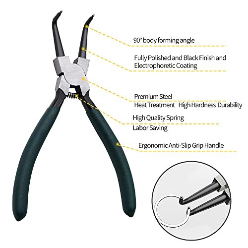 2pcs 7in Snap Ring Pliers, 5/64in Tips - color: 2pcs 90° Regular Tip Snap Ring Pliers