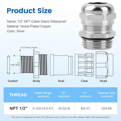 4 Pcs 1/2" NPT Nickel-Plated Copper Cable Gland - style: 1/2" NPT