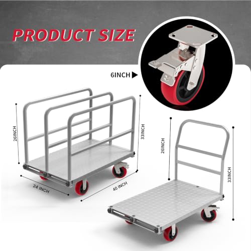 40" x 24" Steel Panel Truck Cart, 2IN1 Lumber Drywall Cart Dolly - size: 40x24 Inch