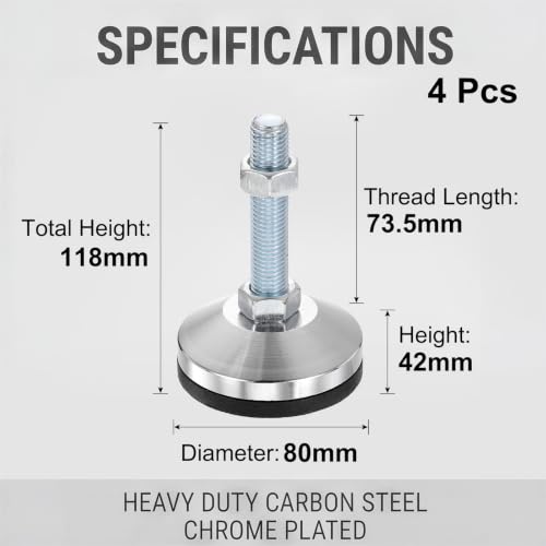 DTGN 4 Pcs M16 Carbon Steel Leveling Feet 3.15" Dia Base 7.09" Length - size: M16x3.15"Dia. x7.09" Length