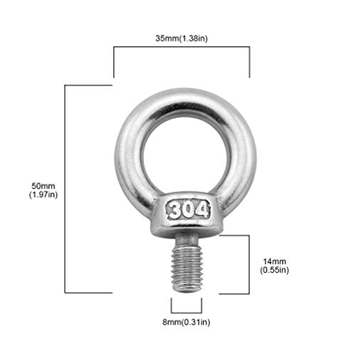 Yasorn 5pcs M8/0.32" Stainless Steel 304 Lifting Ring Eye Bolt Set - Heavy Duty Industrial Grade, Corrosion Resistant, Silver, Perfect for Hoisting and Securing Loads - size: M8