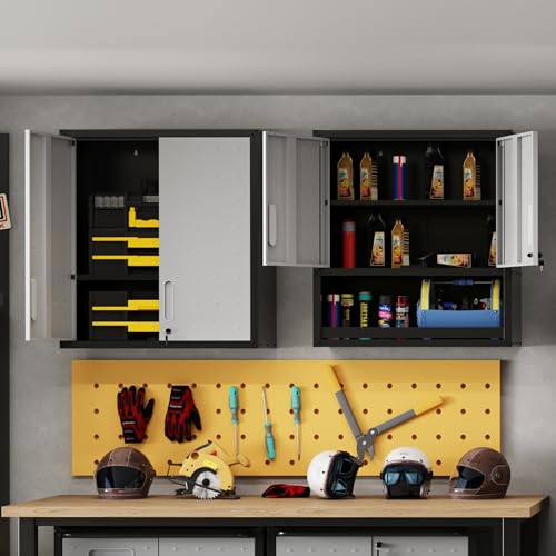 Garage Wall Cabinet Metal Storage Cabinet with Lockable 2 Doors - color: Black/Gray, style: 2 doors wall cabinet 02