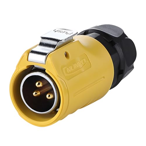 CNLINKO LP-20 3 Pin IP68 Waterproof Connector M20 Male Plug Female Socket Fast Locking 2-12 Pin Circular Connector for Stage Lighting Solar Panel Wiring(3 Pin) - size: 3 PIN, style: Yellow/Single-Hole Socket