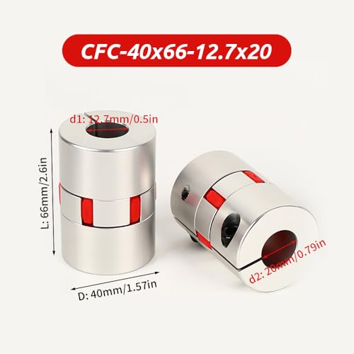12.7mm to 20mm Plum Flexible Shaft Coupling, Diameter 40mm Length 66mm Aluminium Motor Connector Flexible Spider Coupler for 3D Printer CNC Machine Servo Stepped Motor - size: CFC-40x66-12.7x20, style: coupling
