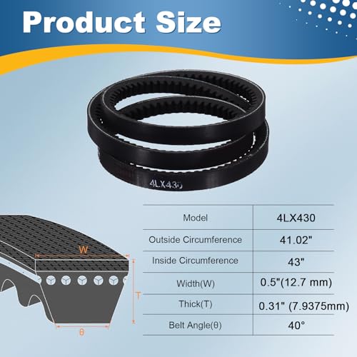 uxcell 4L430 Rubber V-Belt 43" Outer Circ x 0.5" Width x 0.31" Thick - size: 4LX430