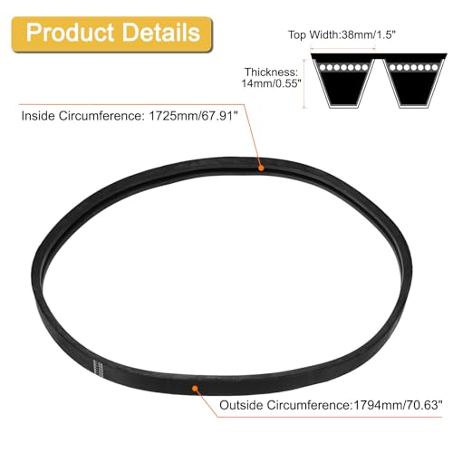 uxcell 2/B68 Classic Wrapped 2 Banded V-Belt, 71" Outer Circ B Profile - size: 2/B68