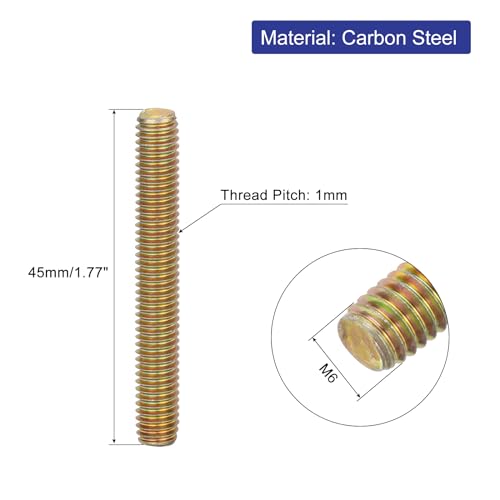 uxcell 20Pcs Fully Threaded Rod M6-1.0x45mm Carbon Steel Long Thread Screw - size: M6-1.0x45mm