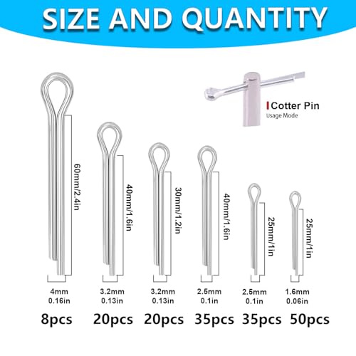 Cotter Pin Assortment Kit,SpzcdZa 302pcs 13 Size Cotter Pins Assortment Kit 304 Stainless Steel R Clips Hardware Pins & Hairpin Cotter Pins Set for Trucks, Engine Repair - size: 302pcs Cotter Pin Assortment Kit