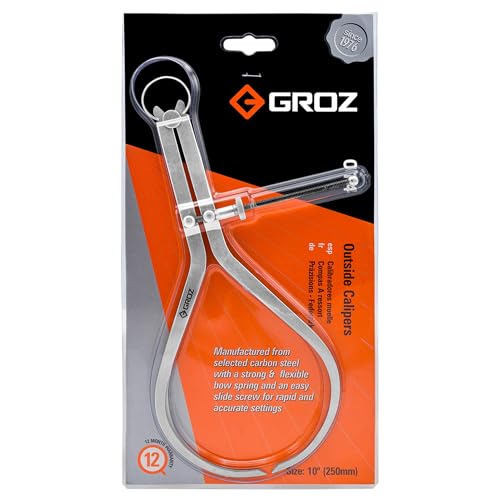Groz 01414 10" Spring Outside Caliper, Matte Finish, with Solid Nut - size: 10 Inch