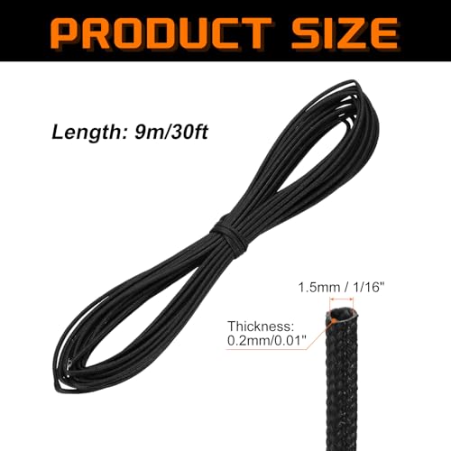 MECCANIXITY 30ft Braided Cable Sleeve, 1/16" ID 200C Heat Resistant 1500V Fiberglass Wire Insulation Cord Protector Organizer Wires Management for Motor Engine Fuel Line, Black - color: Black, size: 30ft-1.5mm