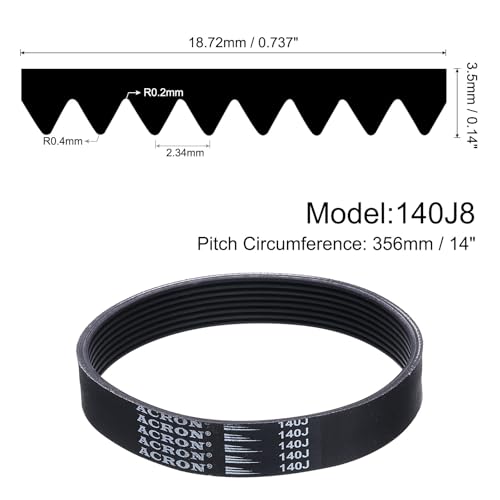 uxcell 140J8 PJ V-Ribbed Belt 8 Ribs 14" L x 0.74" W x 0.14" H, EPDM - size: 140J8