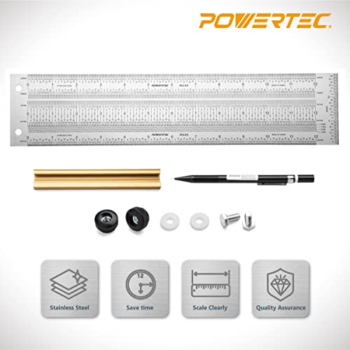 POWERTEC 12'' Precision Marking T-Square, T Rule w/Pencil for Measuring, Scribing, Setting Up Bits Height, Stainless Steel Woodworking & Crafting Marking Tools for Drill Press, Table Saw 80028 - style: 12" T Square