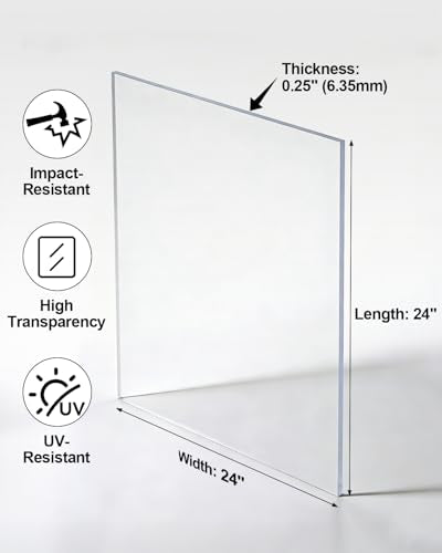 1/4" Thick Polycarbonate Sheet 24x24, UV & Impact Resistant Panel - size: 24x24", 1/4" Thick