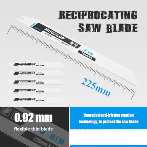 5Pack 9inch 14TPI Metal Reciprocating Saw Blades Set - size: 14TPI/9 inch