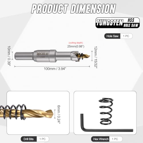 15/32" 12mm Hole Saw Tungsten Carbide TCT Hole Cutter W/Drill Bit - size: 12mm (15/32")
