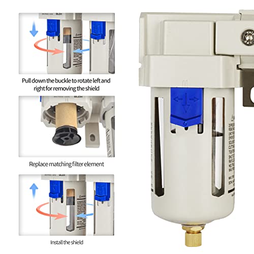 BLCH 1/2" NPT Compressor Air Dryer - Double Air Compressor Filter Air Compressor Regulator AC4000-04 Semi-Auto Drain Poly Bowl Gauge 0-160 PSI 5μm Brass - size: AC4000-04