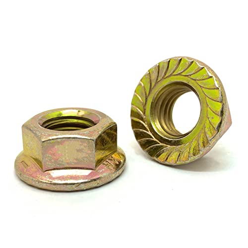 (20 Pieces) 3/8"-16 Grade 8 Serrated Hex Flange Lock Nuts Zinc Yellow