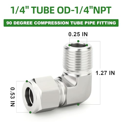 TAISHER 1PCS 316 Stainless Steel 90 Degree Compression Tube Pipe Fitting Connector, 1/4" Tube OD x 1/4" NPT Male Adapter - size: 1/4" OD x 1/4" MNPT