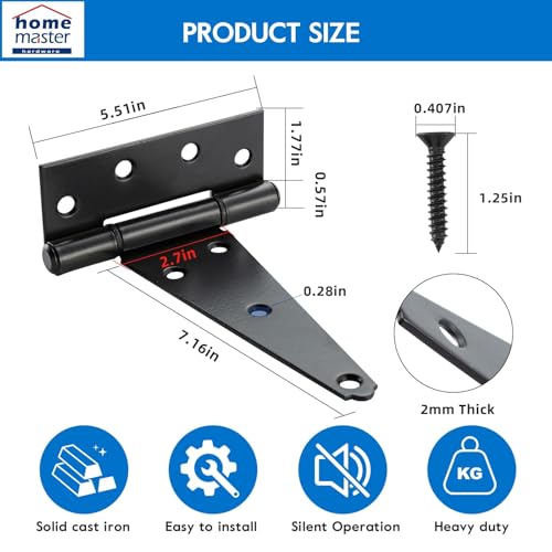 HOME MASTER HARDWARE 8" Heavy Duty Gate Hinges, 4 Pack T Strap Hinges - size: 8 in-4 Pack