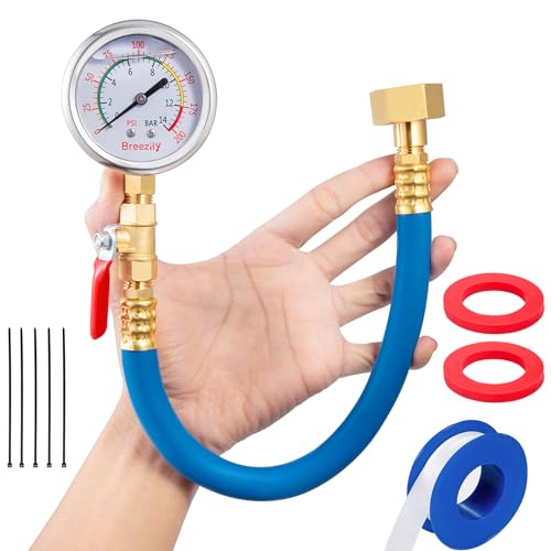 Water Test Pressure Gauge Kit,2.5" Dial+12" EPDM Rubber+1/4" Lead-Free Valve+1/4 to 3/4 Adapter,0-200PSI/0-1.4MPA(Stainless Steel/Color),Blue Kit - size: Kit | Blue