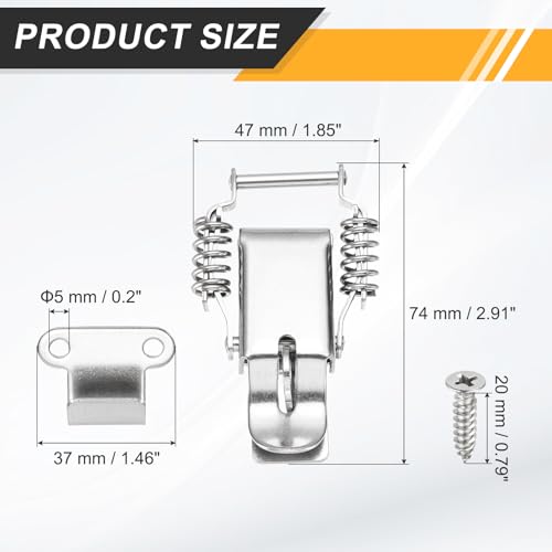 PATIKIL Stainless Steel Spring Loaded Toggle Latch with Lock Hole, (L,Silver) (4 Pcs), Compression Double Spring Toolbox Toggle Hasp Clamp Lock with Screw for Cabinet Door Barn Wooden Case - size: L