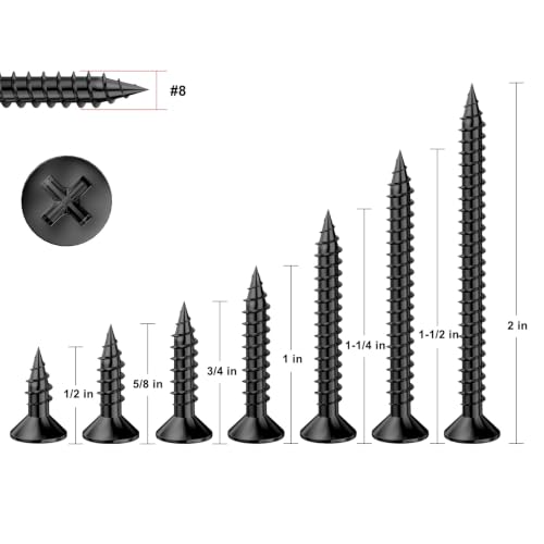 Wensilon # 8X3/4 (280PCS) Flat Head Black Wood Screw 4X20, Quick Metal self Tapping Flat Head - color: Black, size: #8x3/4"