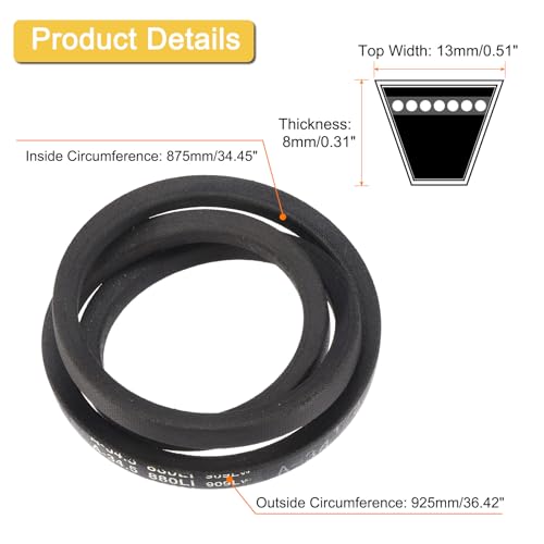 uxcell A34 1/2 Classic Wrapped V-Belt,36" Outer Circ A Profile,Black - size: A34 1/2