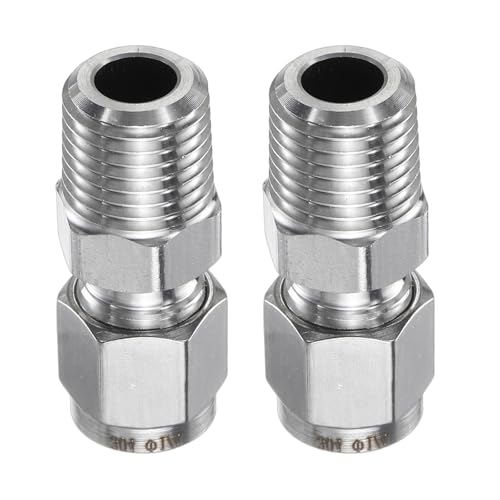 HARFINGTON 2pcs Compression Fitting 1/4" Tube OD x 1/4" NPT Male Thread Stainless Steel Straight Coupler Adapter Compression Tube Pipe Fitting Connector for Oil Gas Water - size: 1/4" OD x 1/4" NPT