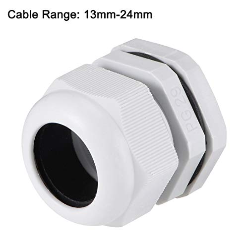 uxcell 10Pcs PG29 Cable Gland 13mm-24mm Wire Hole Waterproof Nylon Joint Adjustable Locknut with Washer White - color: White, size: PG29