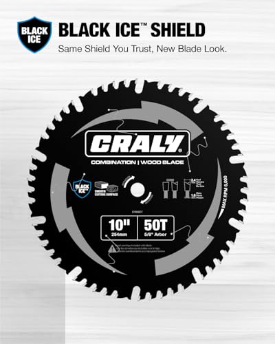 CRALY 10 Inch 50 Teeth Combination Saw Blade, 5/8 Inch Arbor Carbide Tipped Circular Saw Blade, Thin Kerf, Black Ice™, for Cutting Wood & Wood Composites with Table Saw, Miter Saw(C1050CT) - size: 10", 5/8'' arbor, 50T