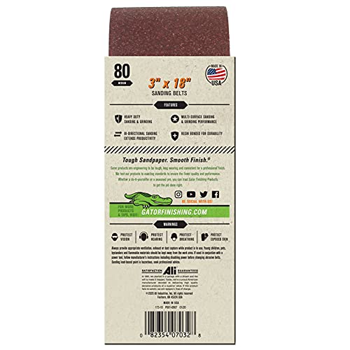 Gator 3" x 18" Red Resin Aluminum Oxide Sanding Belts, 80 Grit, 5 Pack - size: 80 Grit