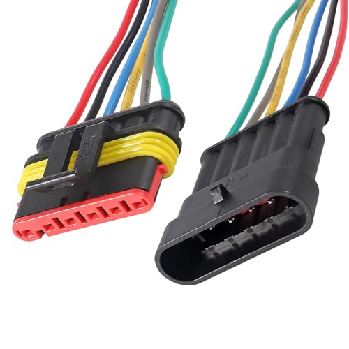 AITRIP 10 PACK 6 Pin Way Waterproof Electrical Wire Connector Plug Automotive Wire Connectors Plug with Wire AWG Marine - color: 6 PIN