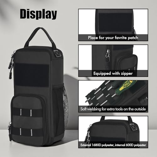 12.6" Heavy Duty Small Tool Bag Pouch for Men with Multiple Pockets,Black - color: Black