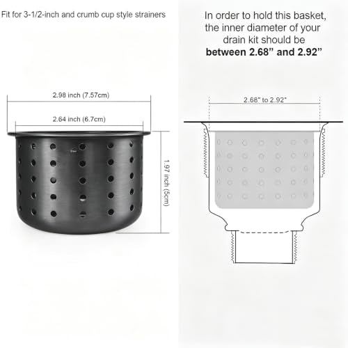 Kitchen Sink Drain Basket Only, Gunmetal Black 3-inch Basket for Kitchen Sink Strainer Replacement, Deep Cup Strainers with Handle, Dark Gray SUS 304 Stainless Steel - color: Gunmetal Black