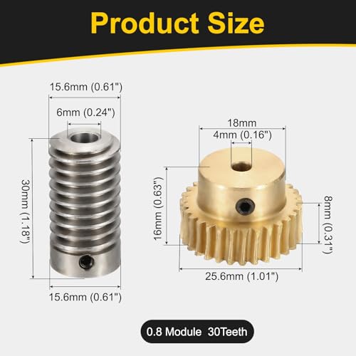 uxcell Worm Gear Set 30T 1:30 Reduction Rate1045 Steel Rod 6mm Bore - size: Gear-4mm, Rod-6mm Bore, style: 0.8M-30T