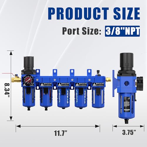 3/8" NPT 5 Stage Air Filter Regulator Lubricator Combo, Air Regulator and Water Separator,Air Compressor Water Separator-Blue - color: 5 Stage, size: 3/8'' NPT