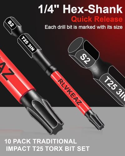 10-PCS T25 Torx Bits for Impact Driver 1 to 6-in Long T 25 Bit Set - style: 10-PCS T25 Torx Bits 1'' to 6'' Long, T-25 Torx Bit Set Premium Solid S2 Steel