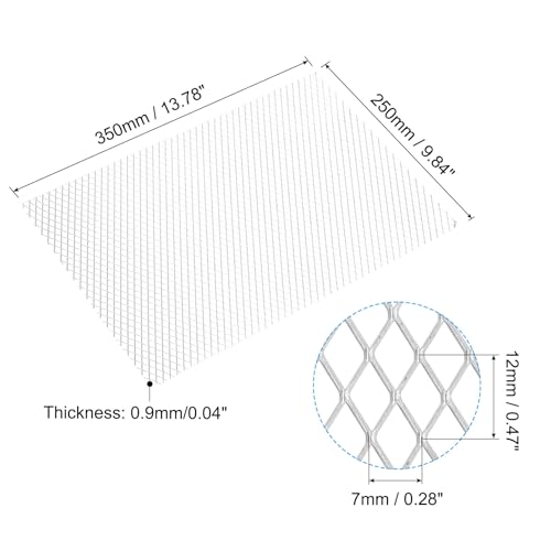 PATIKIL 9.8" L x 13" W Universal Car Grill Mesh, 7x12mm Diamond Hole Aluminum Mesh Expanded Perforated Metal Sheet for Ventilation Filtration Dryer Vent Guard Screen, Silver Tone - size: 9.8" x 13"