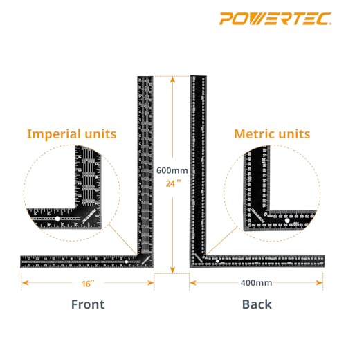 POWERTEC Framing Square, 16'' x 24'' Carpenter Square with Imperial & Metric Graduations, Woodworking Square for Carpenter, Woodworking, Construction, Stair Gauges (80036) - style: 16" x 24" Square